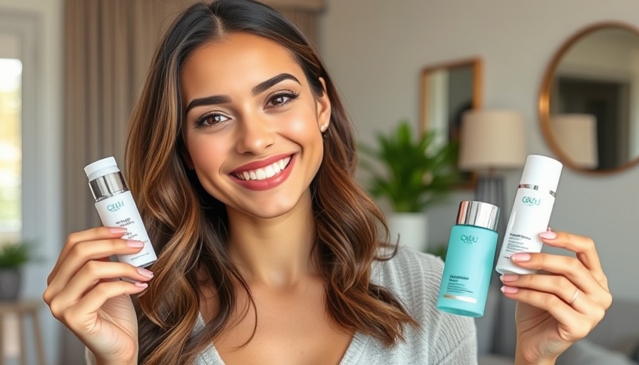 Young woman showcasing the most purchased skincare products.
