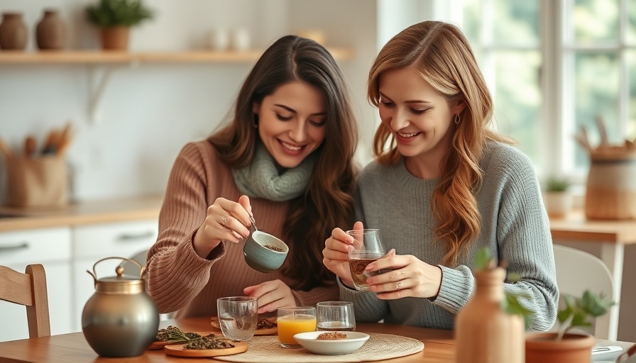 Women preparing herbal tea in Gig Harbor kitchen, cozy atmosphere.