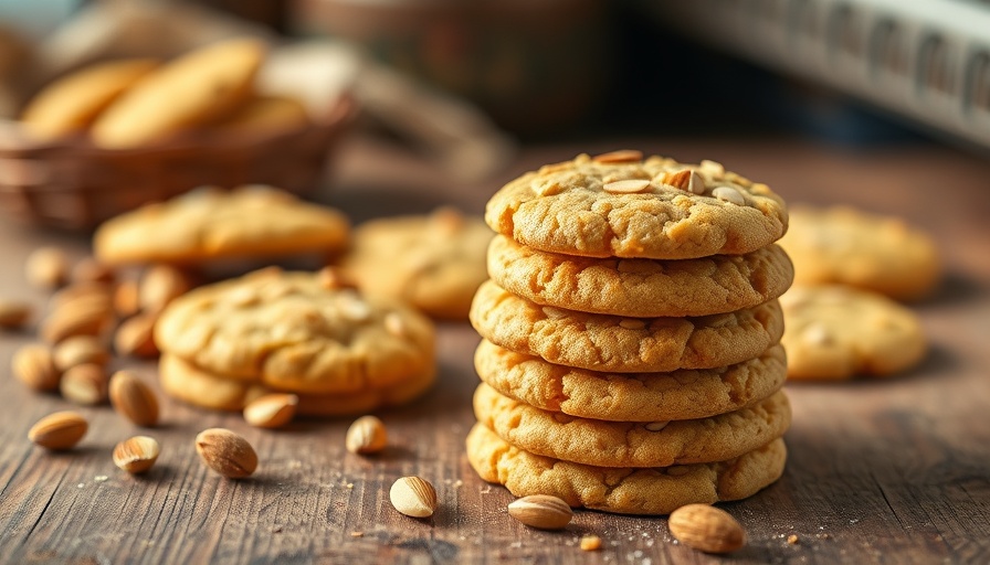 Golden Hour Pistachio-Almond Cookies stacked on wooden table.