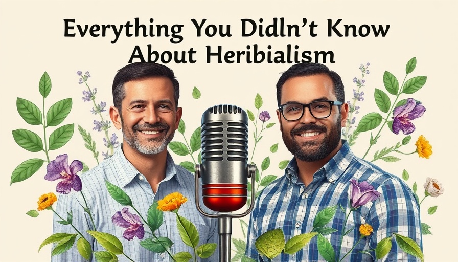 Promotional poster for herbalism radio show with herbal illustrations.
