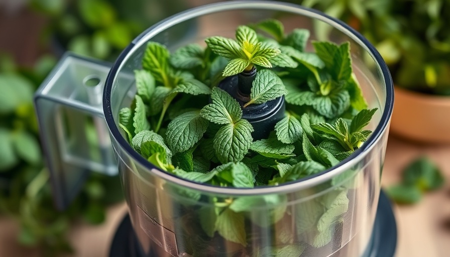 Herbal remedies Gig Harbor, fresh mint leaves in food processor.