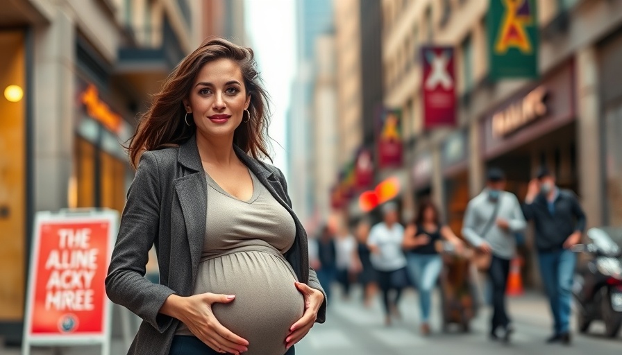 Stylish pregnant woman walking confidently in an urban setting focusing on pregnancy skin care.