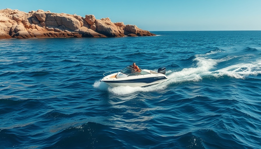 Boating adventures in the Gulf of America with a motorboat and rocky shore.