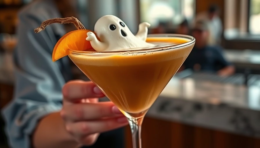 Pumpkin espresso martini with ghost decor at Alabama Gulf Coast beaches.