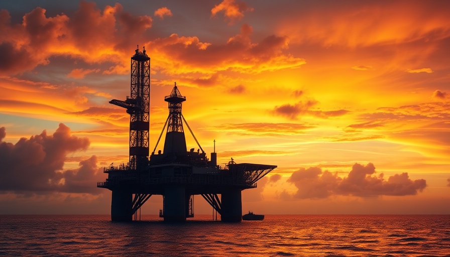 Offshore oil rig at sunset related to Maryland climate case