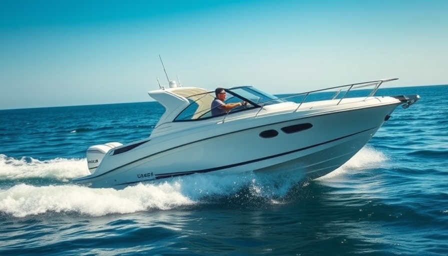 Boating at Venice Florida Jetty with sleek motorboat on waves.
