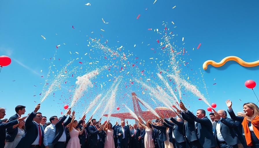 Celebration at Port of Mobile opening ceremony, confetti in the air.