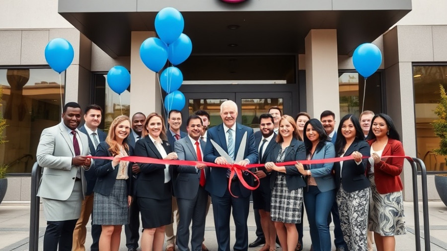 Baldwin Health expansion ceremony with ribbon cutting outside modern building.