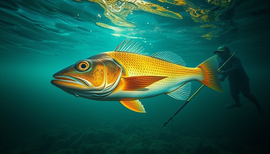Flounder gigging at night with a spear in coastal waters.