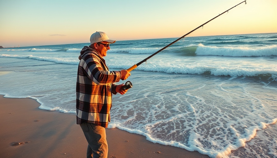 Surf fishing opportunities at sunset with angler on the beach.