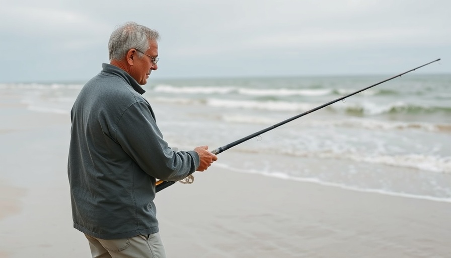 Man surf fishing on the beach showcasing fishing techniques.