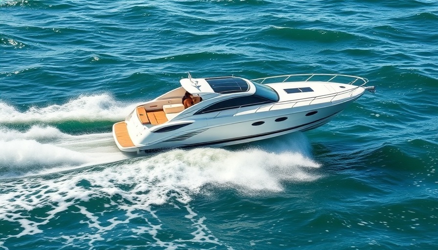 White speedboat at Venice Florida jetty with foamy water
