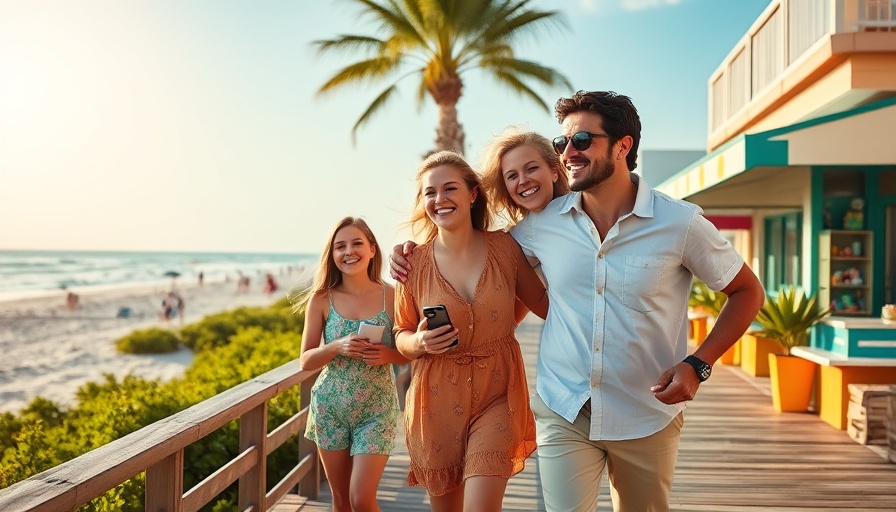 Family walking on boardwalk near luxury beachfront homes in Florida