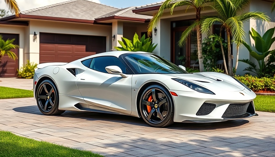 Luxury homes in Florida with sports car in driveway.