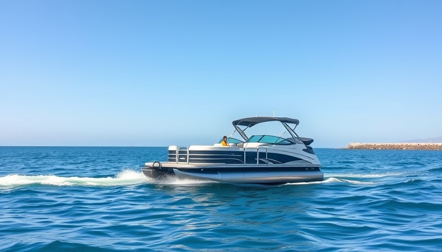 Pontoon boat cruising near Venice Florida Jetty on calm waters.