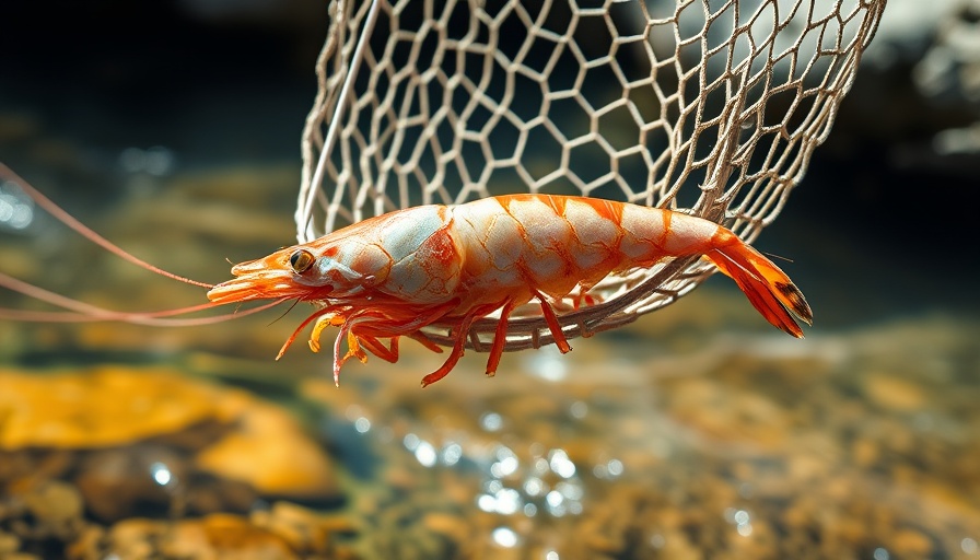 Freshly caught shrimp in a net over a river for river shrimp fishing tips.
