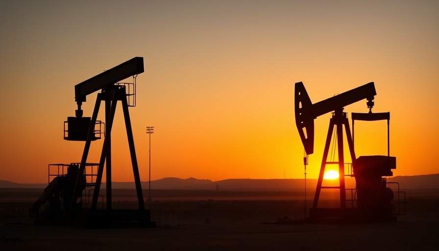 Gulf of America oil production at sunset with pumpjack silhouette.