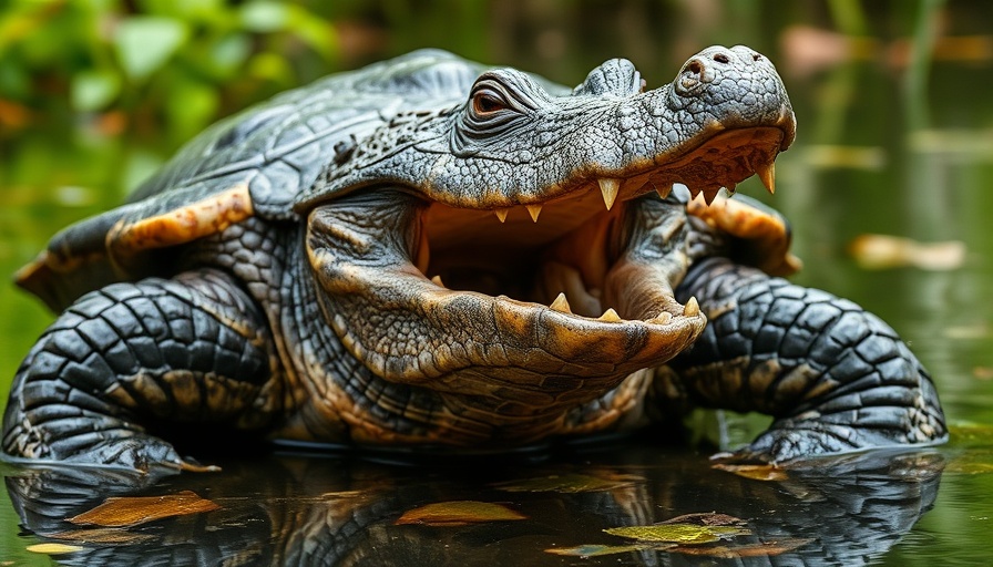 Close-up of an alligator snapping turtle in water, Catching Alligator Snapping Turtles
