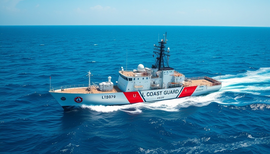 U.S. Coast Guard Cutter cruising against illegal fishing in blue ocean