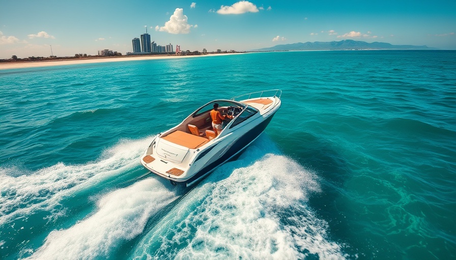 Speedboat on clear waters at Alabama beaches, boat-friendly vacation.