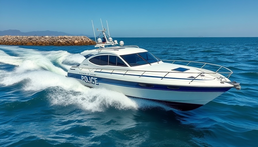 Police boat speeding in Gulf of America, dynamic and powerful.