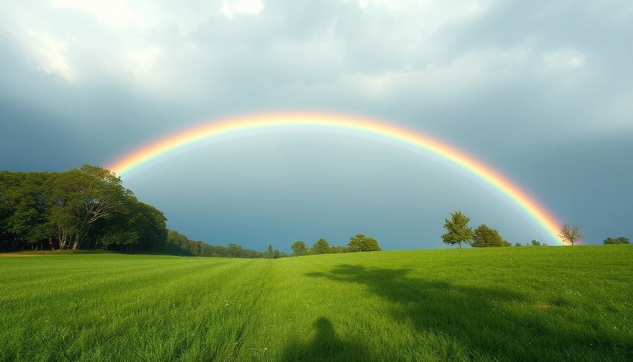 Vivid double rainbow over a field symbolizes double rainbow meaning.