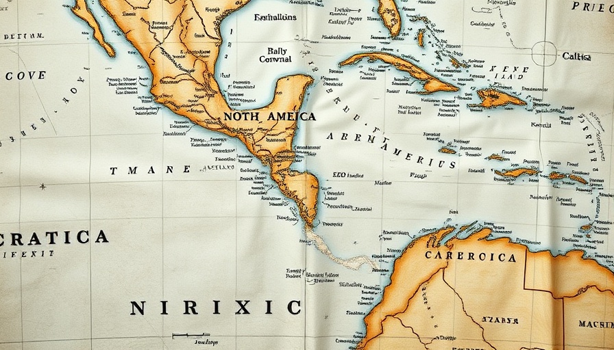 Vintage map of North America and Caribbean highlighting Gulf of Mexico
