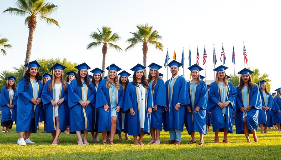 Orange Beach graduates in blue gowns posing outdoors