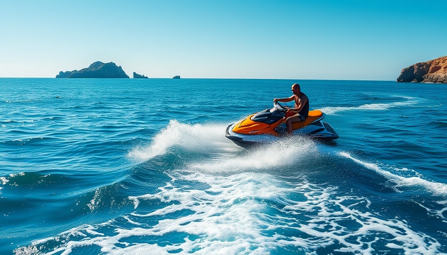 Jet skiing adventure at Venice Florida Jetty under a clear blue sky.
