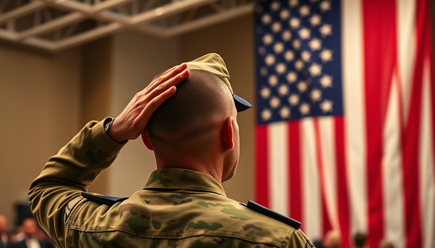 Dignified soldier saluting American flag at Gulf Coast veterans event.