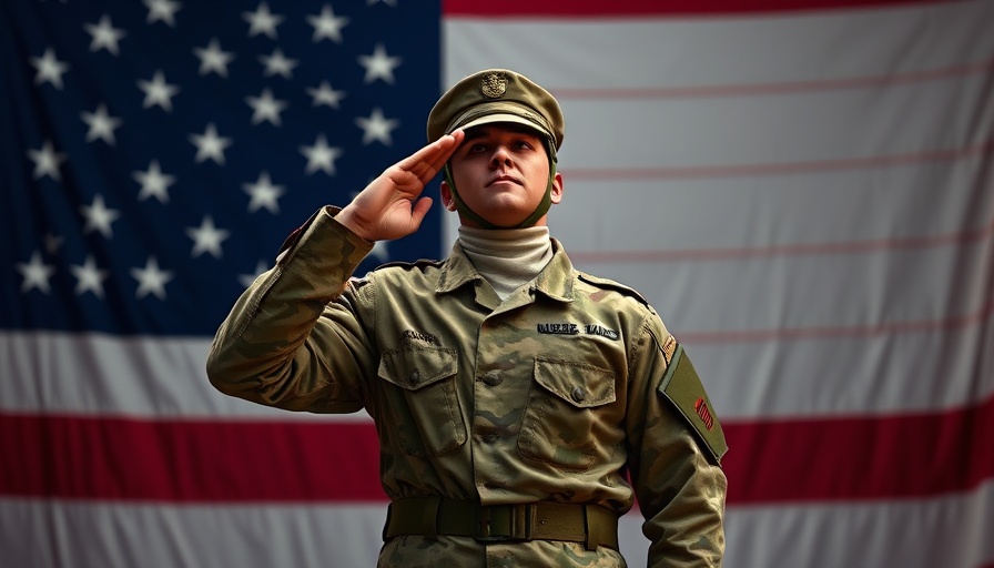 Memorial Day Freedom tribute with soldier saluting American flag.