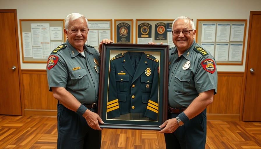 Assistant Chief Howard's retirement ceremony in Orange Beach with framed uniform.