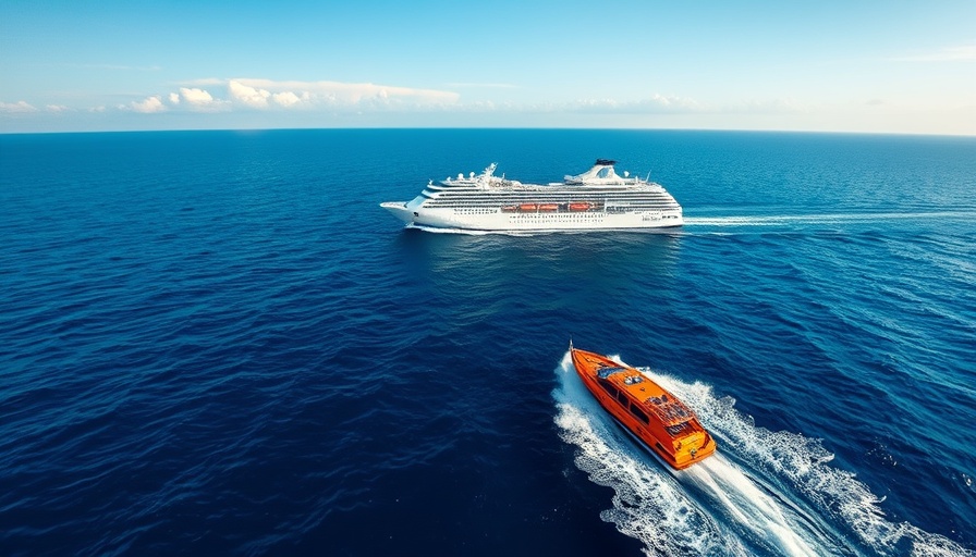 Texas 'poop cruise' with ship and rescue boat at sea.