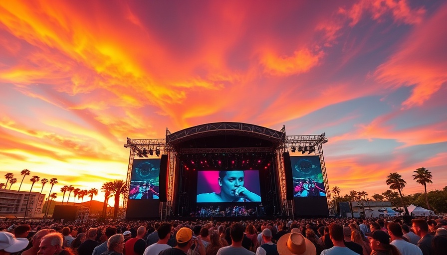 Hangout Music Festival Gulf Coast at sunset with crowd and stage.
