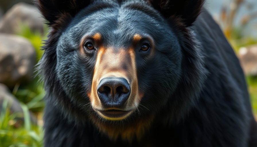 Close-up view of a black bear with focused gaze.