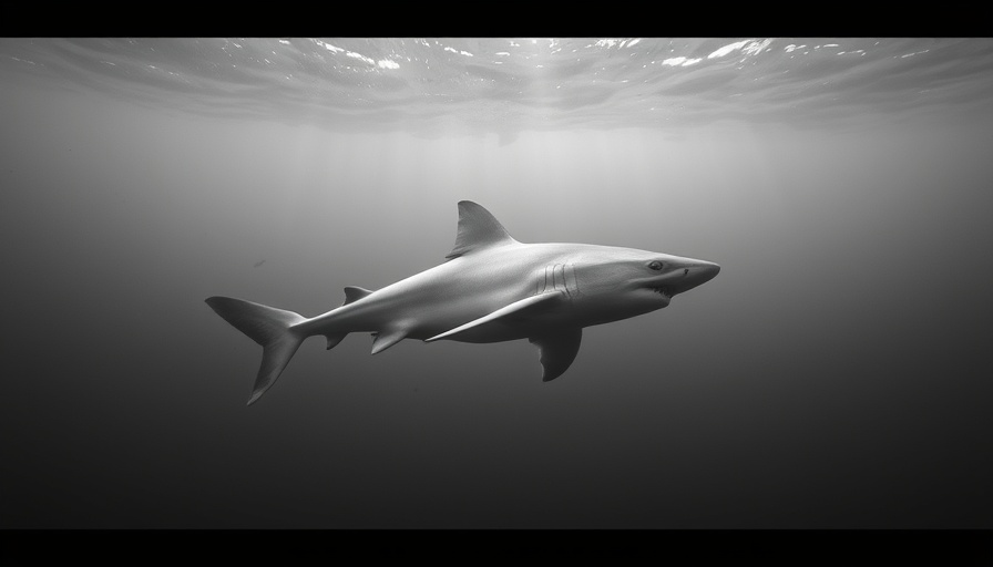 Juvenile white shark gracefully swimming in murky ocean waters