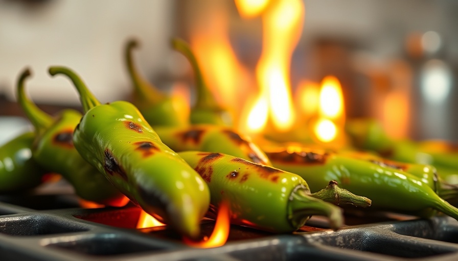Close-up of chili peppers charring over open flame in a kitchen setting.