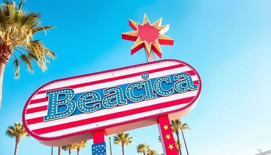 Retro beach sign with Gulf of America mention.