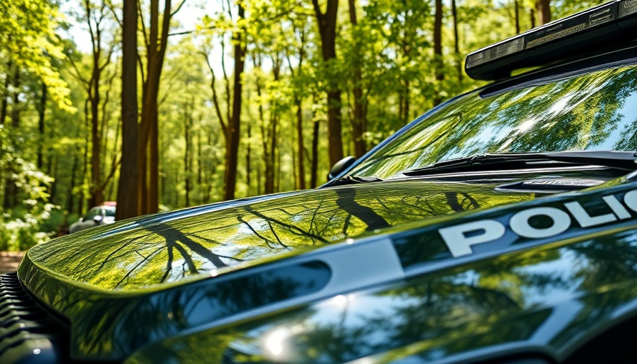 State trooper car reflecting light in forest, Orange Beach accident news.