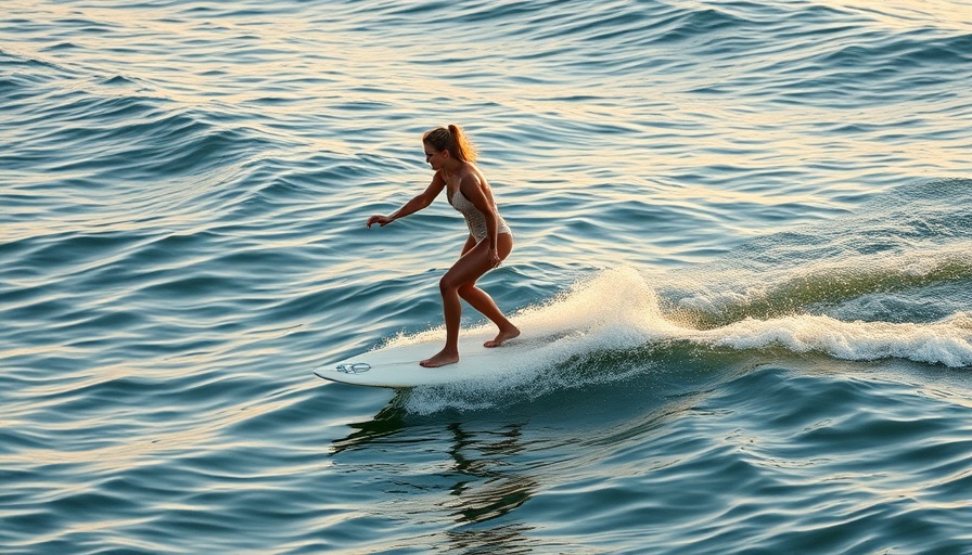 Graceful surfer riding Gulf Coast waves, embodying surf culture.