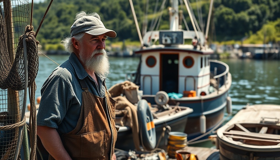 Fisherman preparing boat for shark conservation on Alabama Gulf Coast.