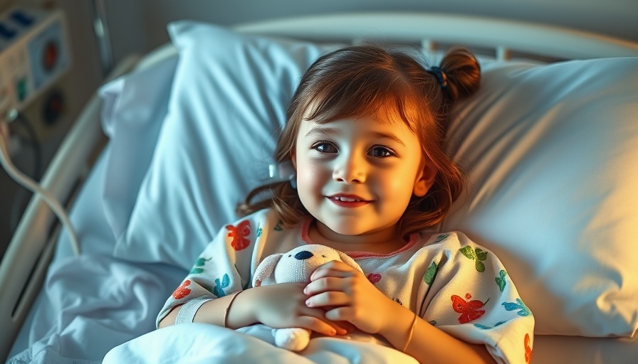 Young girl in hospital bed smiling during shark week observation.