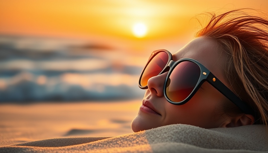 Sunglasses on beach at sunset during the longest day of the year.