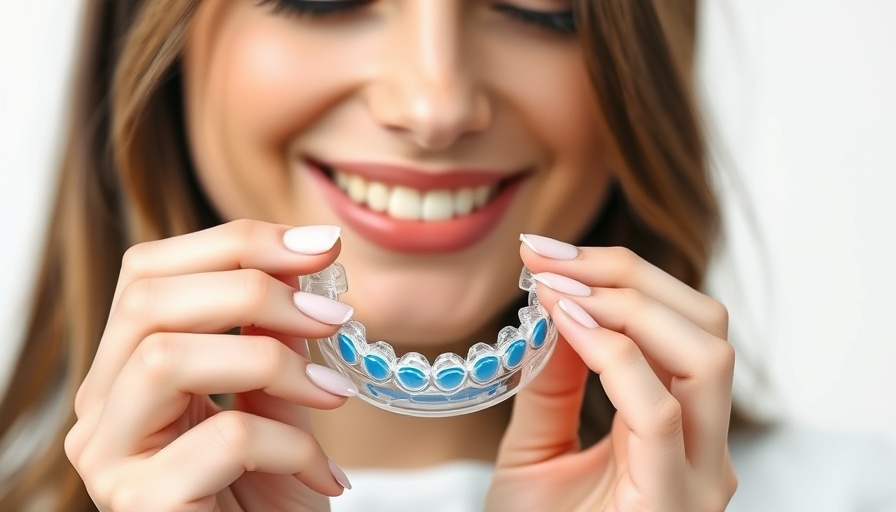 Close-up of a woman holding a custom sleep apnea appliance.