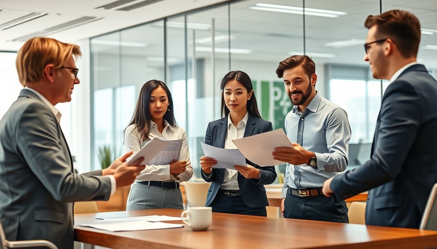Professional property management team in modern office setting.