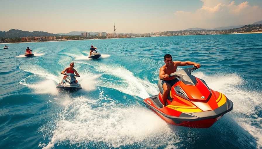 Jet Skiing Fun in the Venice Florida Inlet with skiers racing on a sunny day.