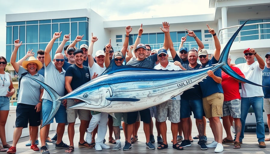 Blue Marlin Championship group with large fish trophy.