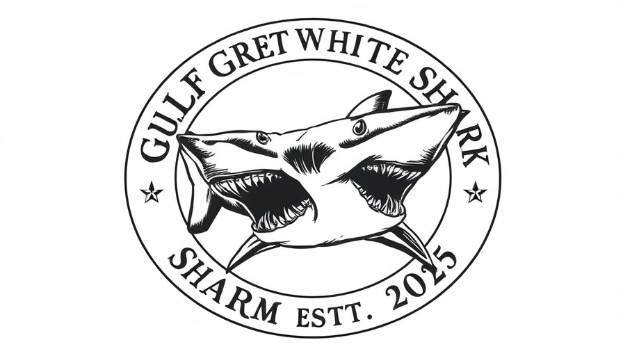 Gulf Great White Shark Society logo with shark illustration.