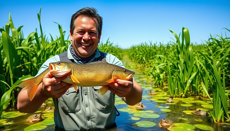 Fishing in Plaquemines Parish with fish and frogs in a green swamp.
