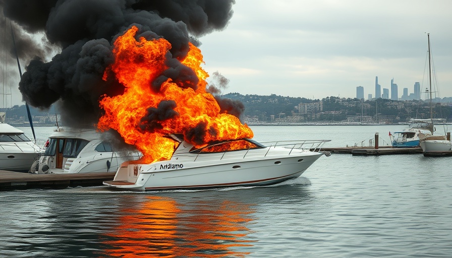 Dramatic boat explosion at Orange Beach marina with black smoke.